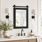 Farmhouse Bathroom Mirror For Over Sink 22”X32” Black, Rustic Western Barn Decor Bathroom Vanity Mirror, Wall Mirror For Bathroom, Living Room, Bedroom, Entryway
