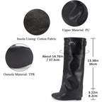 Fold Over Boots Women'S Knee High Shark Boots Round Toe Wedge Heel Flat Shoes For Fall Winter Dress Shoes