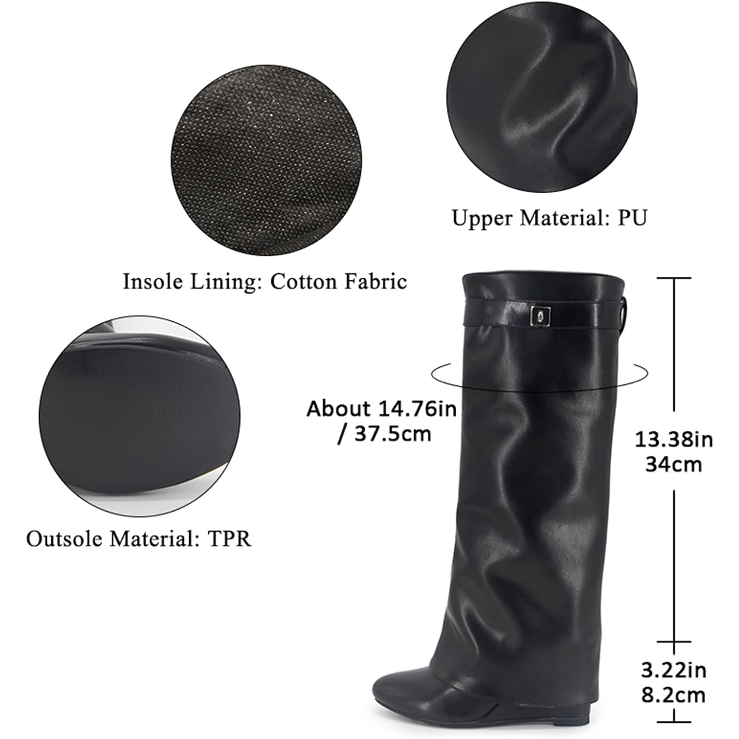 Fold Over Boots Women'S Knee High Shark Boots Round Toe Wedge Heel Flat Shoes For Fall Winter Dress Shoes