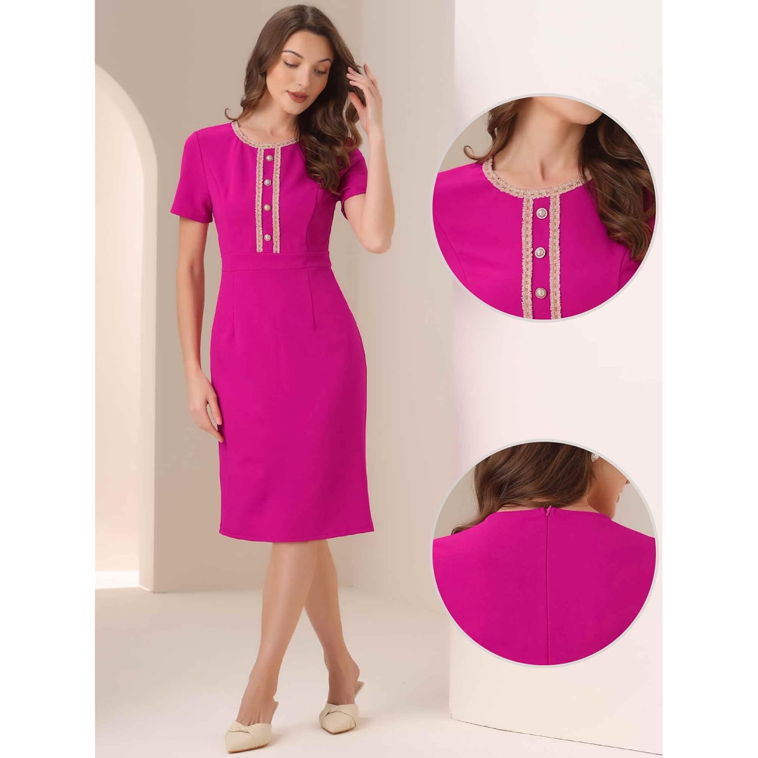 Work Dresses for Women 2026 Knee Length Short Sleeve Business Casual Bodycon Sheath Dress