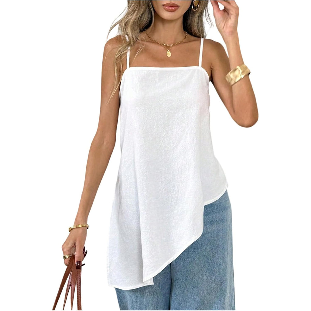 SHENHE Women's Summer Long Camisole Top Asymmetrical Split Hem Spaghetti Strap Cami Tank