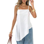 SHENHE Women's Summer Long Camisole Top Asymmetrical Split Hem Spaghetti Strap Cami Tank