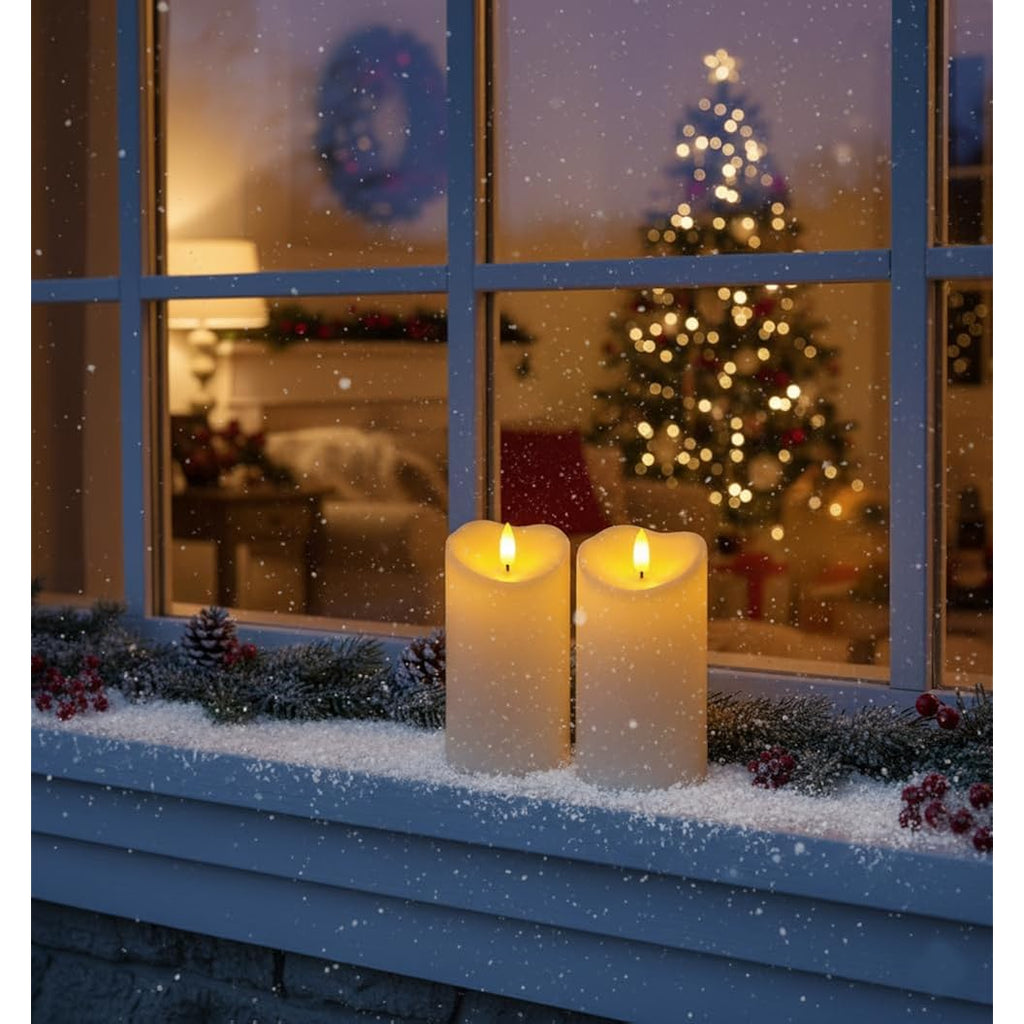 Homemory 6"X3" Outdoor Waterproof Flameless Candles, Led Candles, Battery Operated Candles With Remote And Timers, Electric Fake Plastic Pillar Candles, Ivory White, Set Of 2