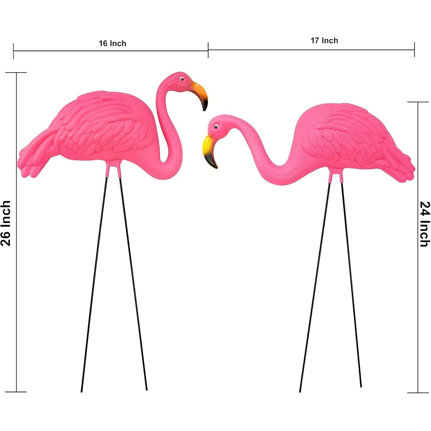 Pink Flamingos Yard Decorations - 2 Pack Extra Large 24" Tall Plastic Flamingo Statue W/Metal Stakes - Lawn Ornaments & Garden Decor For Outdoor Parties