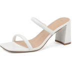 Avidirk Women'S Square Open Toe Heeled Sandals Two Strap Mules Slip On Block Chunky Mid Heels Sandals