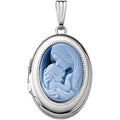 PicturesOnGold.com 14k White Gold Oval Mother and Child Cameo Locket 5/8 Inch X 3/4 Inch Solid 14K White Gold