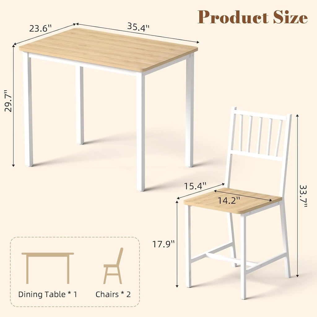 Small Space 3 Piece Dining Table Set For 2, Compact Kitchen Table Set With 2 Chairs & Adjustable Feet, Modern Breakfast Nook Furniture For Apartment, Dorm, Or Home, White