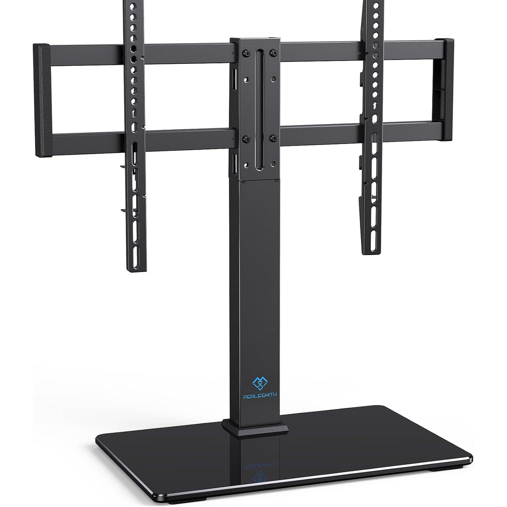 Perlesmith Universal Swivel Tv Stand For 32-75 Inch Tvs, Table Top Tv Stand Base Up To 99 Lbs, 4 Height Adjustable Universal Tv Legs With Tempered Glass Base, Max Vesa 600X400Mm, Pstvs02-N1