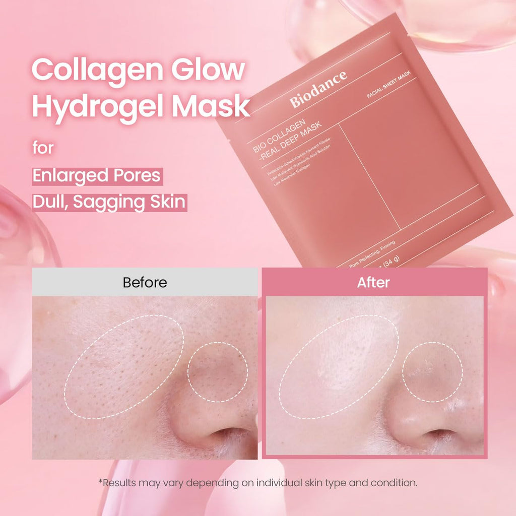 Biodance Bio-Collagen Real Deep Mask, Hydrating Overnight Hydrogel Face Mask, Pore Minimizing, Elasticity, Plumping, Travel Essentials & Self Care Gifts For Women, Korean Skin Care | 1.19Oz(34G) X 4Ea