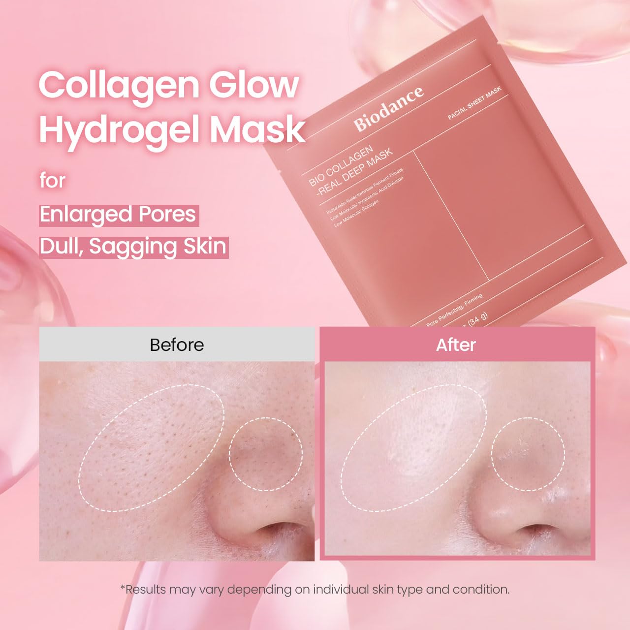 Biodance Bio-Collagen Real Deep Mask, Hydrating Overnight Hydrogel Face Mask, Pore Minimizing, Elasticity, Plumping, Travel Essentials & Self Care Gifts For Women, Korean Skin Care | 1.19Oz(34G) X 4Ea