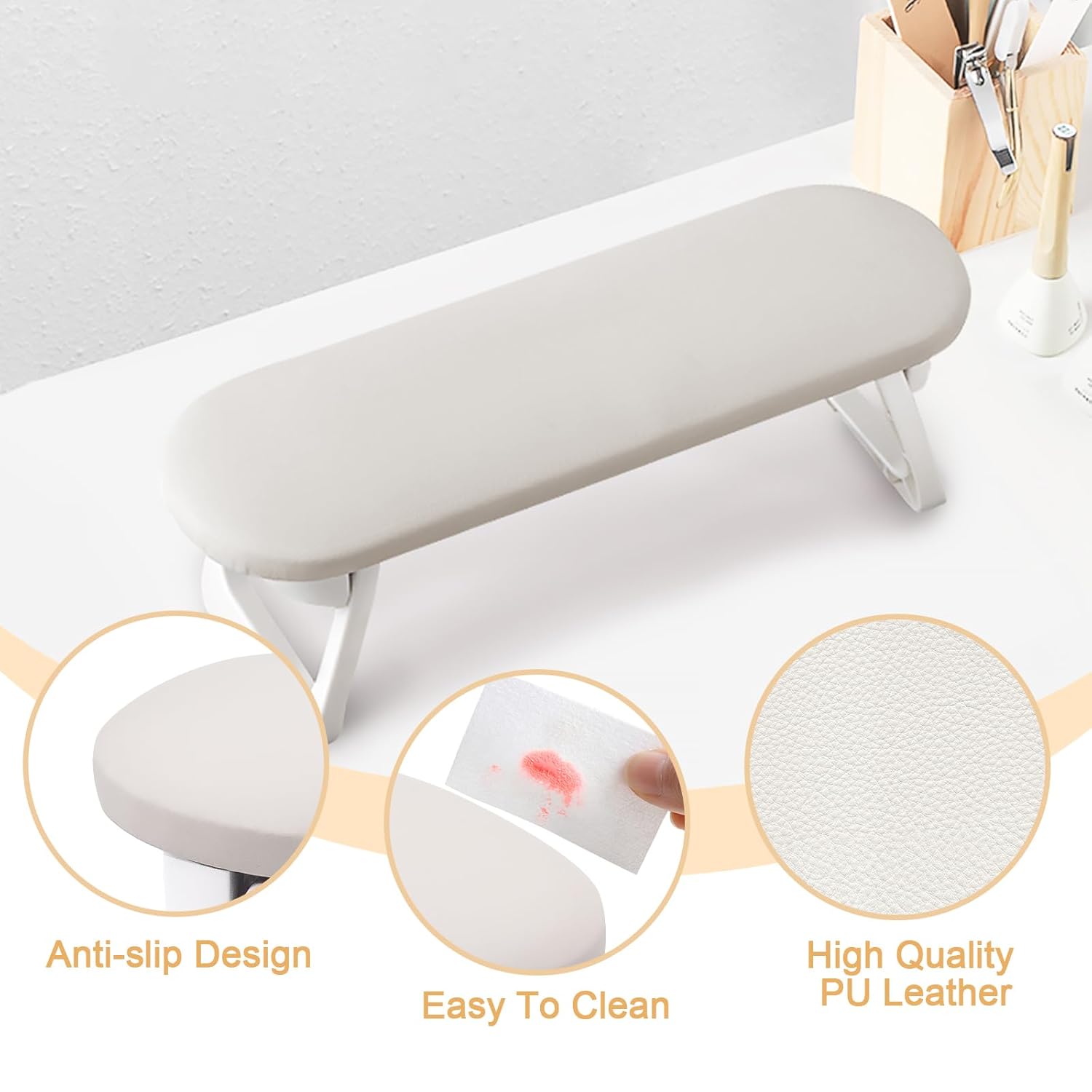 Subay Nail Arm Rest, Foldable PU Leather Nail Hand Rest for Acrylic Nails Cushion Hand Holder, Nail Hand Pillow Nail Art Accessories Tool for Nails Tech Manicure Pedicure Salon Home Use - Light Gray