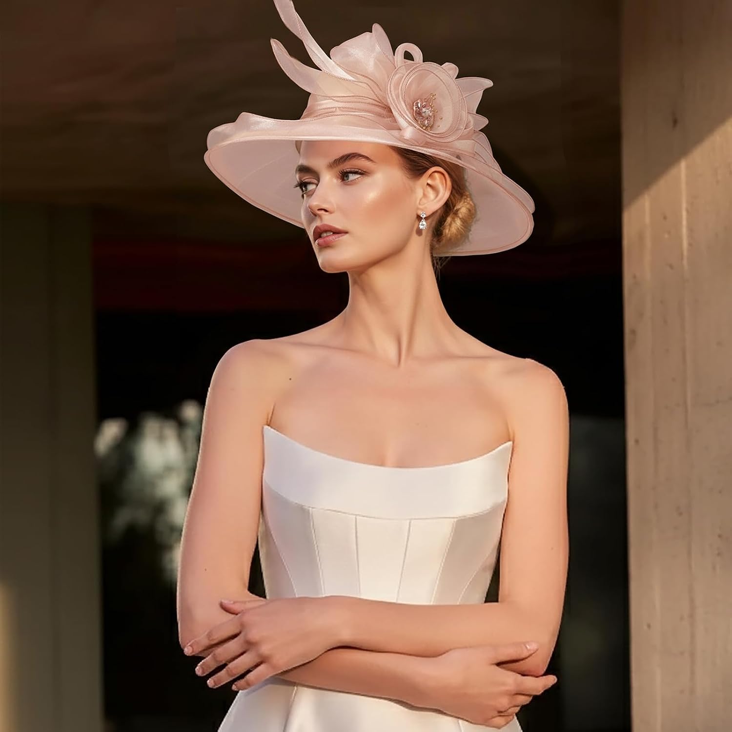 Dreshow Women Organza Hat Church Cap Hats Clearance Kentucky Derby Cocktail Tea Party Wedding Flower Hat With Wide Brim