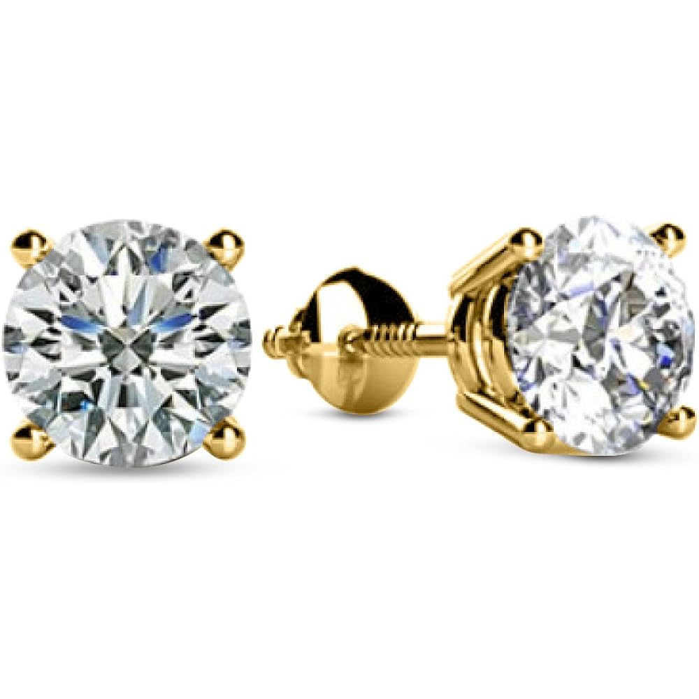 1 to 10 Carat 14K White Gold LAB GROWN Solitaire Diamond Stud Earrings for Women Round Cut 4 Prong Screw Back (F-G Color, VS2-SI1 Eye Clean Clarity)