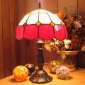 Red And White Genuine Stained Glass Shade & Lamp Base - Perfect For A Living Room, Bedroom, Office, & More