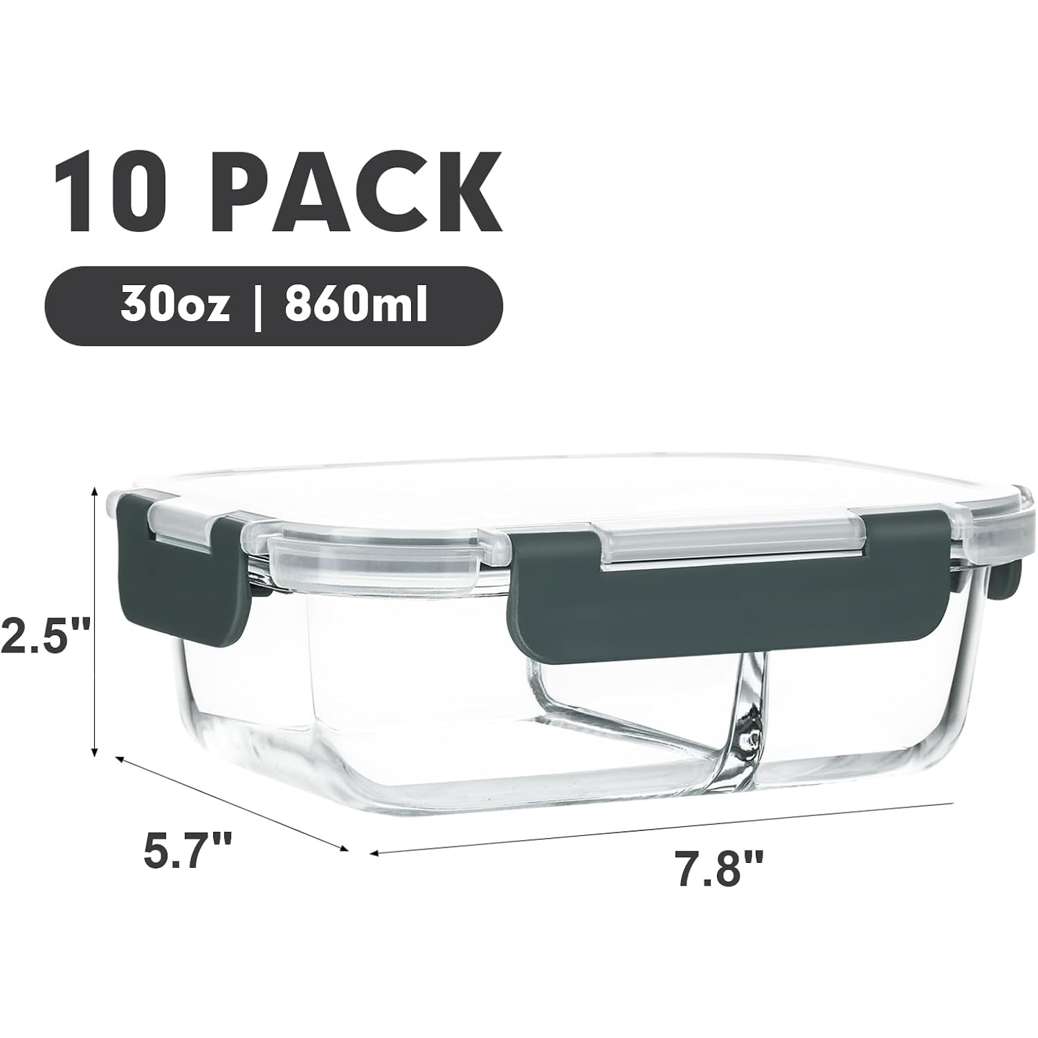 M Mcirco 10-Pack,30 Oz Glass Meal Prep Containers 2 Compartments Airtight Lunch Bento Boxes With Lids, Glass Food Storage Containers, Microwave, Oven, Freezer, Dishwasher