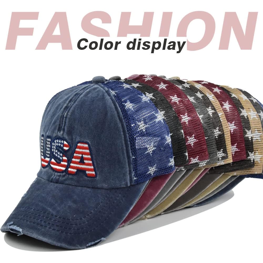 【4 Colors】 Baseball Caps Fourth of July Hat 4th of July Outfits for Women USA Hats 4th of July Accessories for Women 4-red