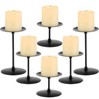 Elsjoy Set of 6 Black Pillar Candle Holders, Metal Pillar Candle Stand Fireplace Candelabras Set for Home Decor, Table Centerpiece, Wedding, 3 Sizes