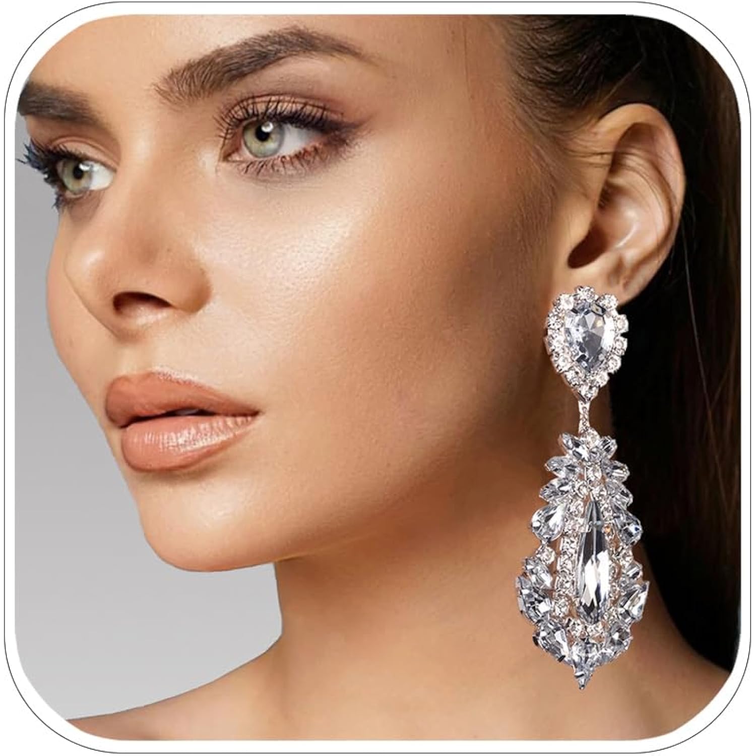 Prom Silver Chandelier Earrings for Women Dangling Hypoallergenic Large Rhinestone Drop Earrings Formal Wedding Jewelry