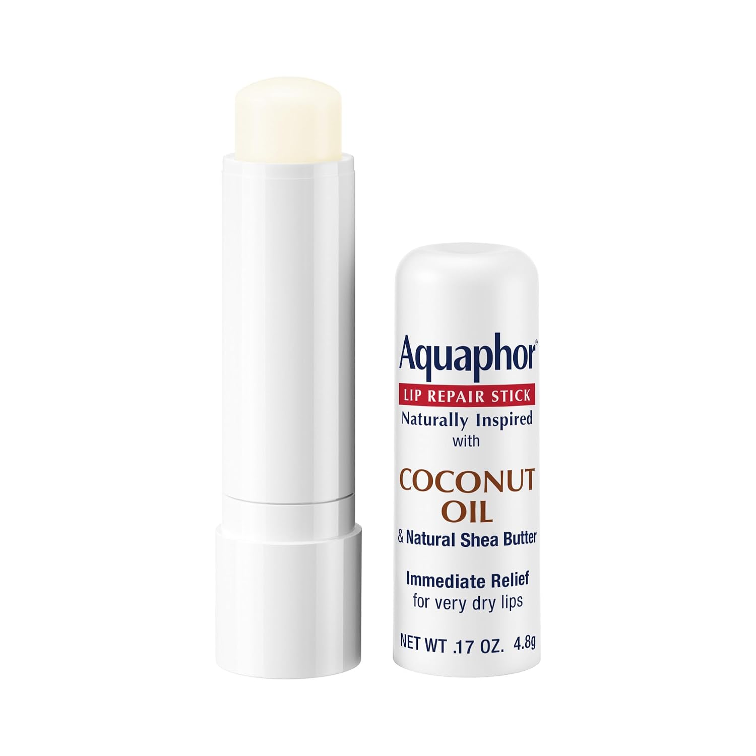 Aquaphor Naturally Inspired Lip Repair Stick With Coconut Oil And Natural Shea Butter, Hydrating Lip Balm Immediately Relieves Dryness, 0.17 Oz Stick