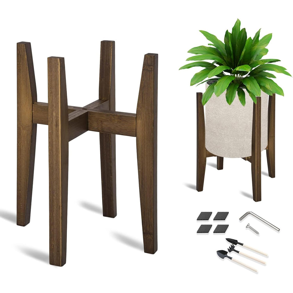 Adjustable Plant Stand, Bamboo Mid Century Modern Indoor Plants Stands, Corner Flower Holder For Living Room, Fits 8 To 12 Inches Pots, (Pot & Plant Not Included)(Walnut, 1 Pack)