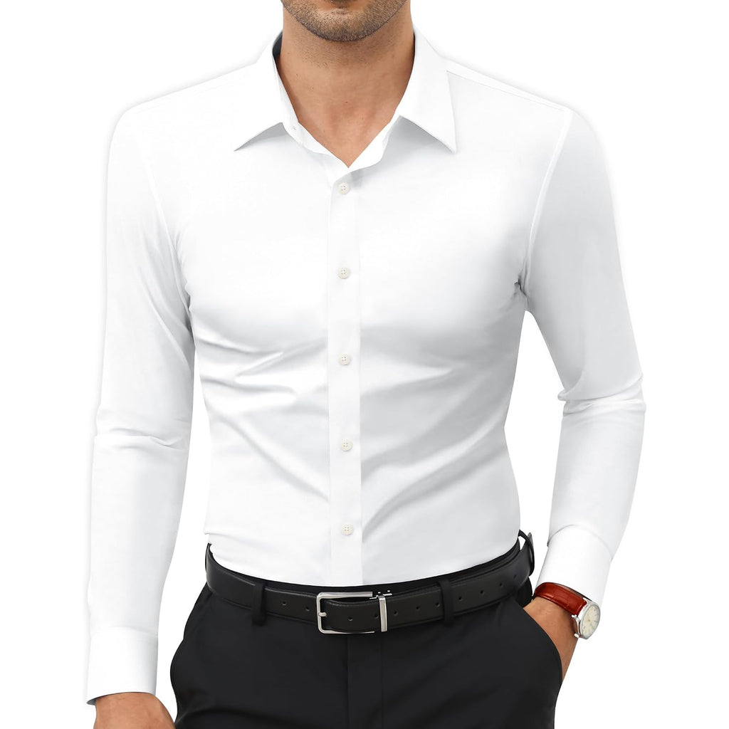 Stretch Mens Dress Shirts Long Sleeve Slim Fit Dress Shirts For Men Muscle Fit Wrinkle Free Button Down Shirt