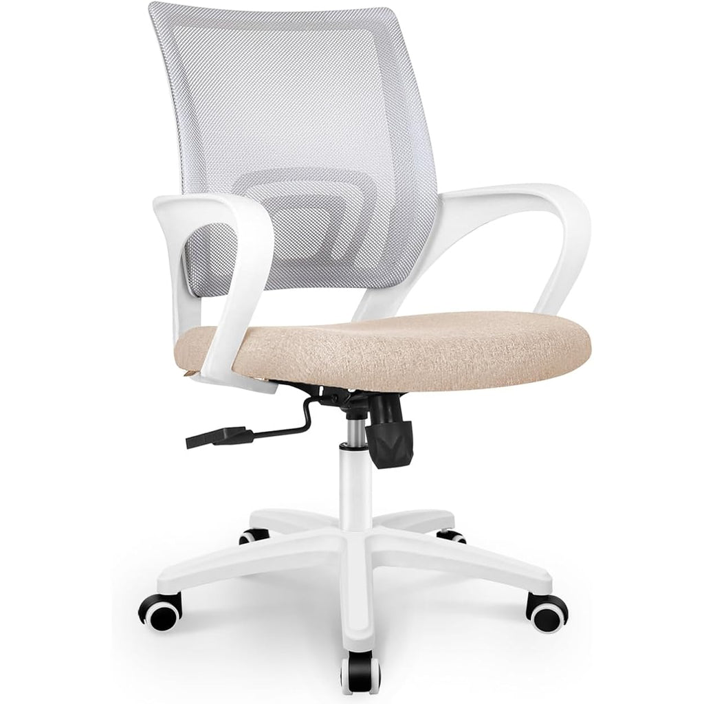 Neo Chair Office Desk Computer Chair Ergonomic Mesh Gaming Cushion Seat With Comfy Lumbar Mid Back Support Adjustable Height Swivel Rolling Wheels For Home Task (Beige)