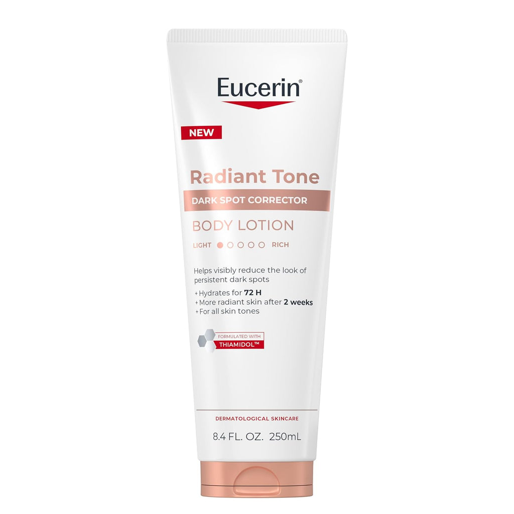 Eucerin Radiant Tone Dark Spot Corrector Body Lotion, Thiamidol Enriched, Exclusive Formula Reduces Dark Spots Due To Sunlight Exposure And Aging, 72 Hours Of Hydration, 8.4 Fl Oz Tube