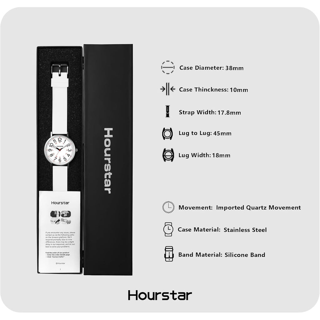 Women's Analog Nurse Watch with Second Hand for Nursing, 12/24 Time, Silicone Band, Easy Read