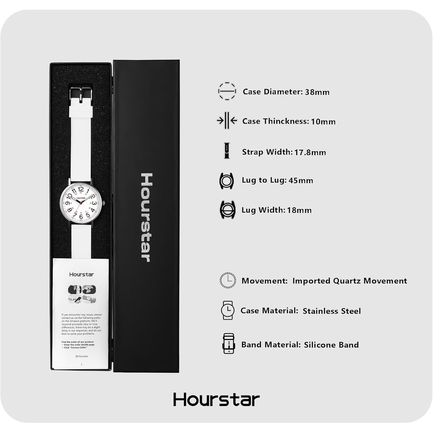 Women's Analog Nurse Watch with Second Hand for Nursing, 12/24 Time, Silicone Band, Easy Read