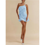 Soly Hux Women'S Mini Dress One Shoulder Ruffle Mesh Dresses Layered Backless Vacation Party Sundresses