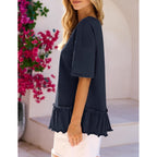 Merokeety Women'S 2026 Summer Peplum Tops Oversized Blouse Casual Short Sleeve Crew Neck Ruffle Tunic T Shirts