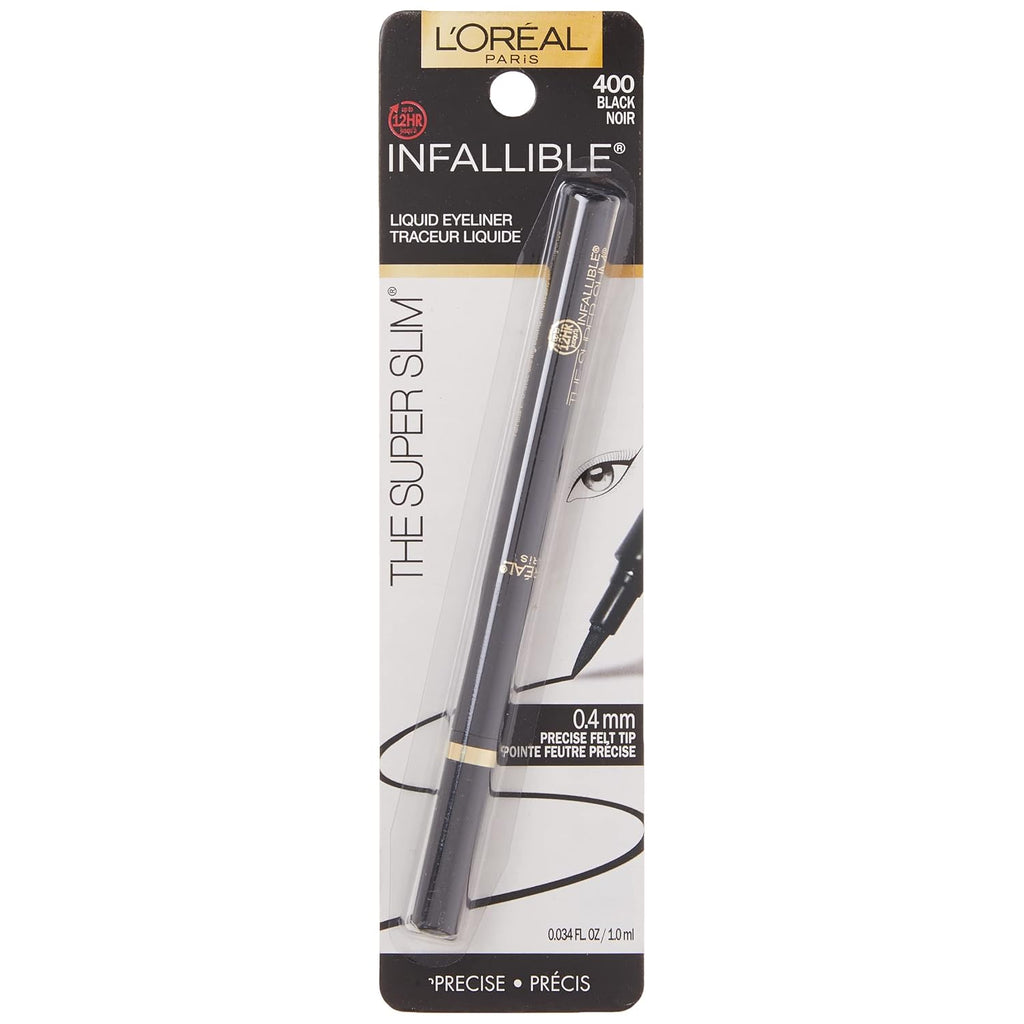 L'Oreal Paris Makeup Infallible Super Slim Long-Lasting Liquid Eyeliner, Ultra-Fine Felt Tip, Quick Drying Formula, Glides On Smoothly, Black, Pack Of 1