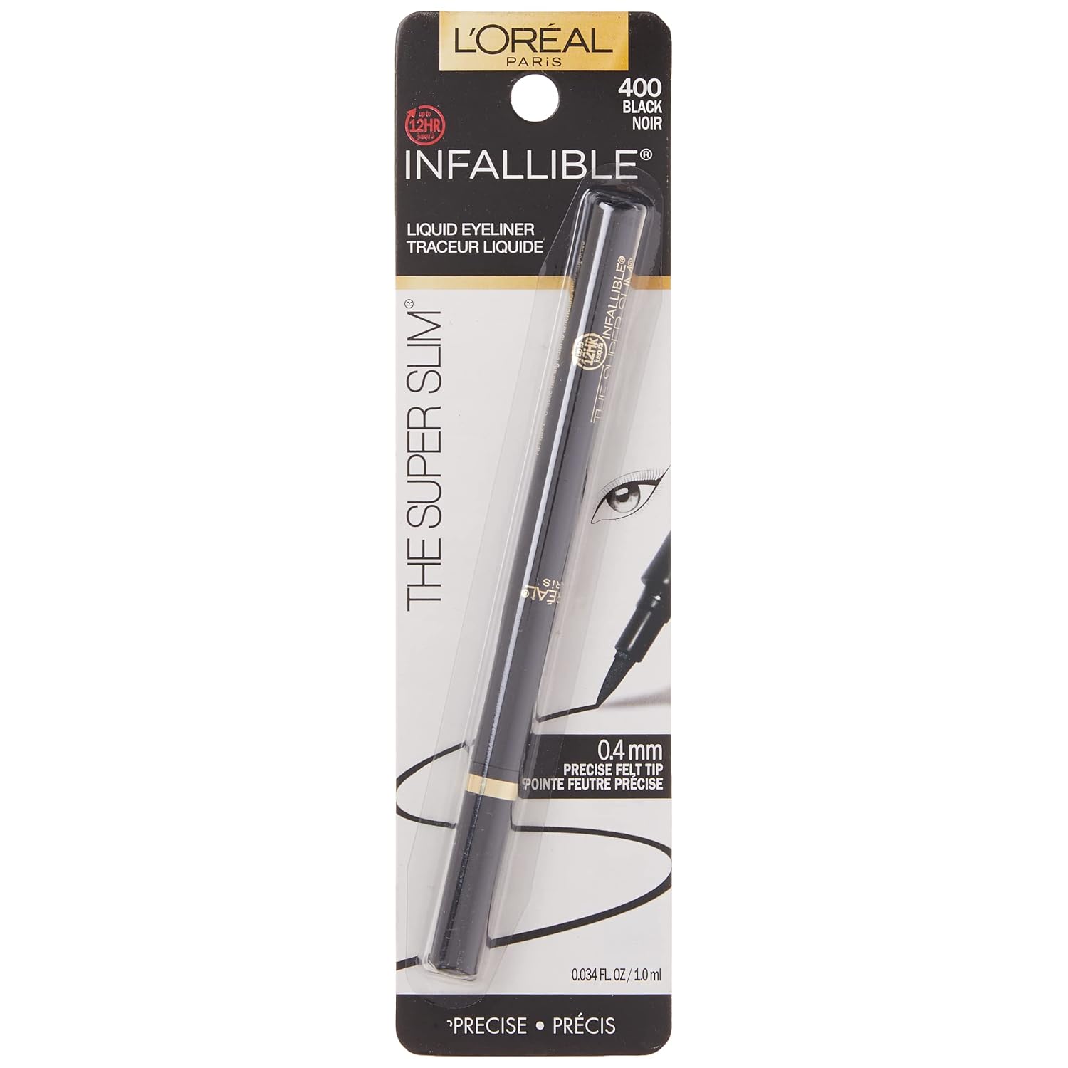L'Oreal Paris Makeup Infallible Super Slim Long-Lasting Liquid Eyeliner, Ultra-Fine Felt Tip, Quick Drying Formula, Glides On Smoothly, Black, Pack Of 1