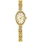 Gosasa Small Gold Watches For Women Vintage Dainty Oval Roman Numeral Dial Analog Slim Bracelet Alloy Band Water Resistant Dress Wrist Watch Elegant Gift