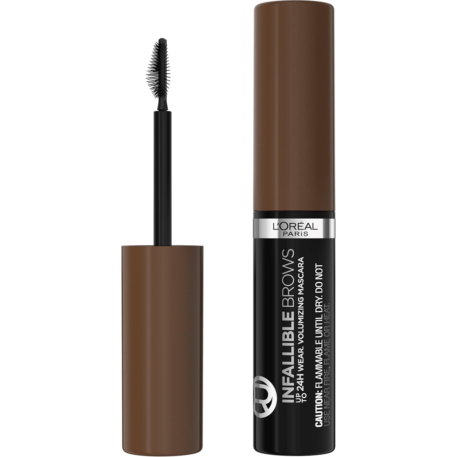 L'Oreal Paris Infallible Volumizing 24H Wear Brow Mascara, Long Lasting Eyebrow Makeup for 2X Fuller Eyebrows, 5.0 Brunette, 0.13 Fl Oz