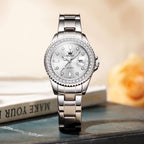 OLEVS Watches Women with Date Silver Stainless Steel Luxury Ladies Watches with Small Writs Diamond Watches for Women Waterproof Elegant Dress Quartz Analog Women's Wrist Watches Reloj de Mujer