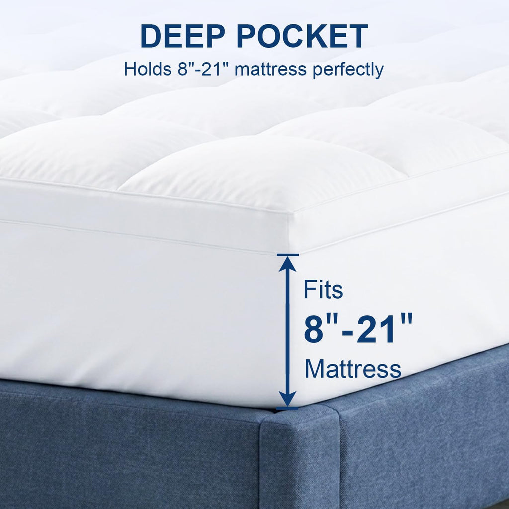 Queen Mattress Topper, Extra Thick Pillow Top Mattress Pad For Back Pain Relief, Cooling Bed Topper Mattress Cover With 8-21 Inch Deep Pocket