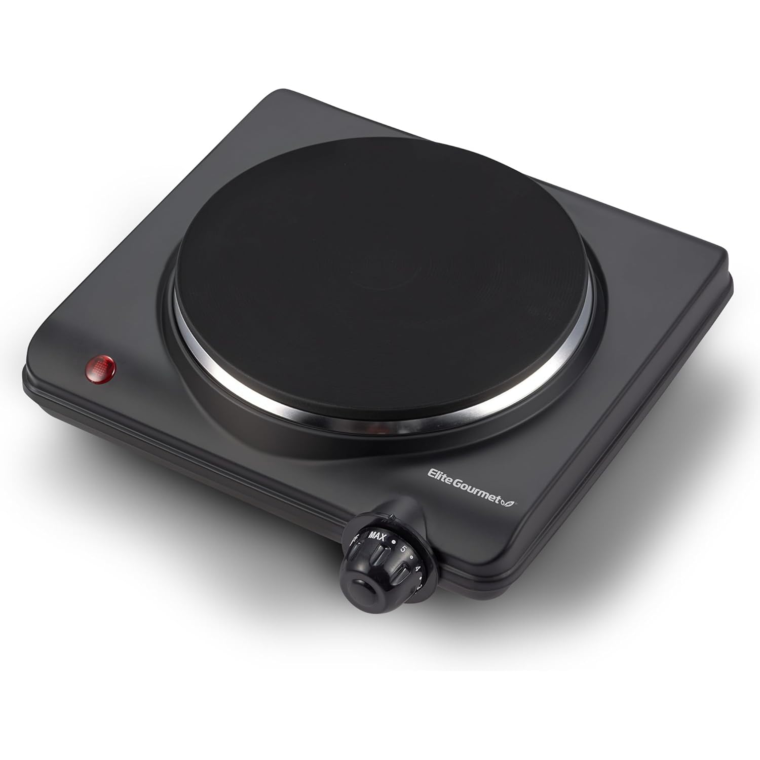 Elite Gourmet Countertop Electric Burner, 1000W Cast Iron Hot Plate, 7 Heat Settings, Portable Cooktop for RV, Dorm, Office & Small Kitchens, Road-Ready & Compact