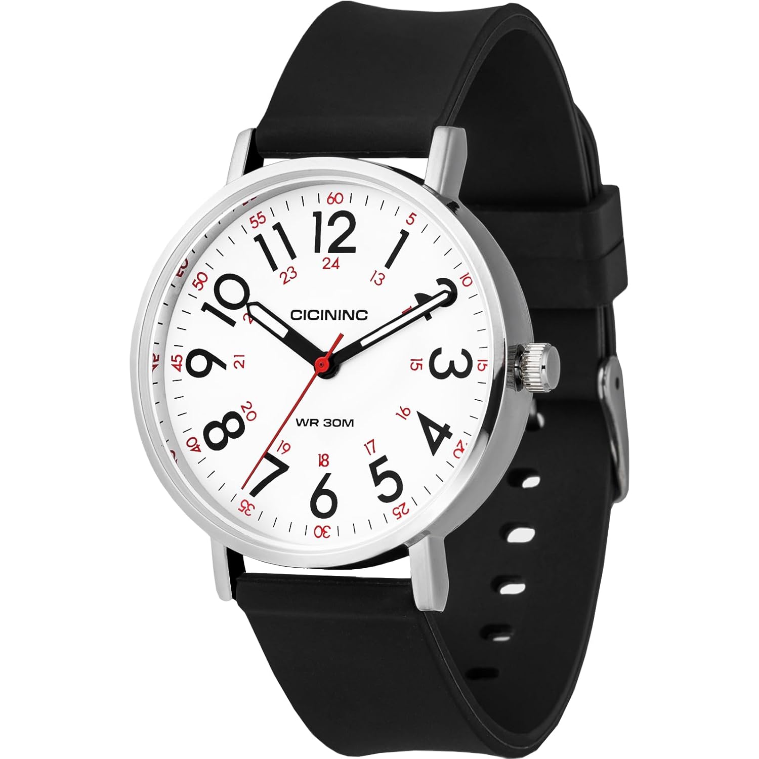 Watch with Second Hand Nursing for Women, Analog Watches for Nurses, 12/24 Hour Military Time, Easy Read Dial, Colorful Silicone Band