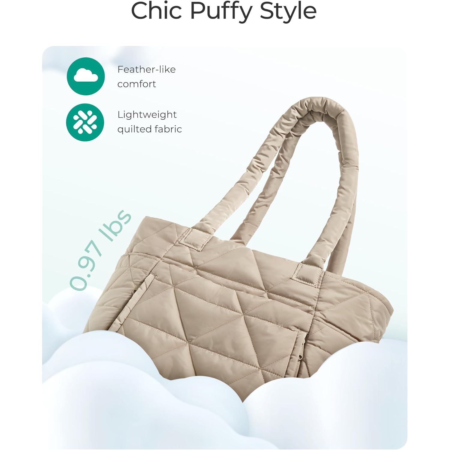 BAGSMART Tote Bag for Women, Puffer Tote Bag with Zipper, Large Quilted Shoulder Bag with Compartments for Travel, Work, Gym
