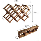 Foldable Wooden Wine Rack, 10-Bottle Expandable Countertop Wine Holder With 8 Individual Slots And Top Storage, Carbonized Pine, No Assembly Required