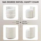 Velvet Vanity Chair With Storage, 360° Swivel Makeup Chair With Wave Back, No Assembly Small Accent Stool For Bedroom, Dressing, Living Room, White