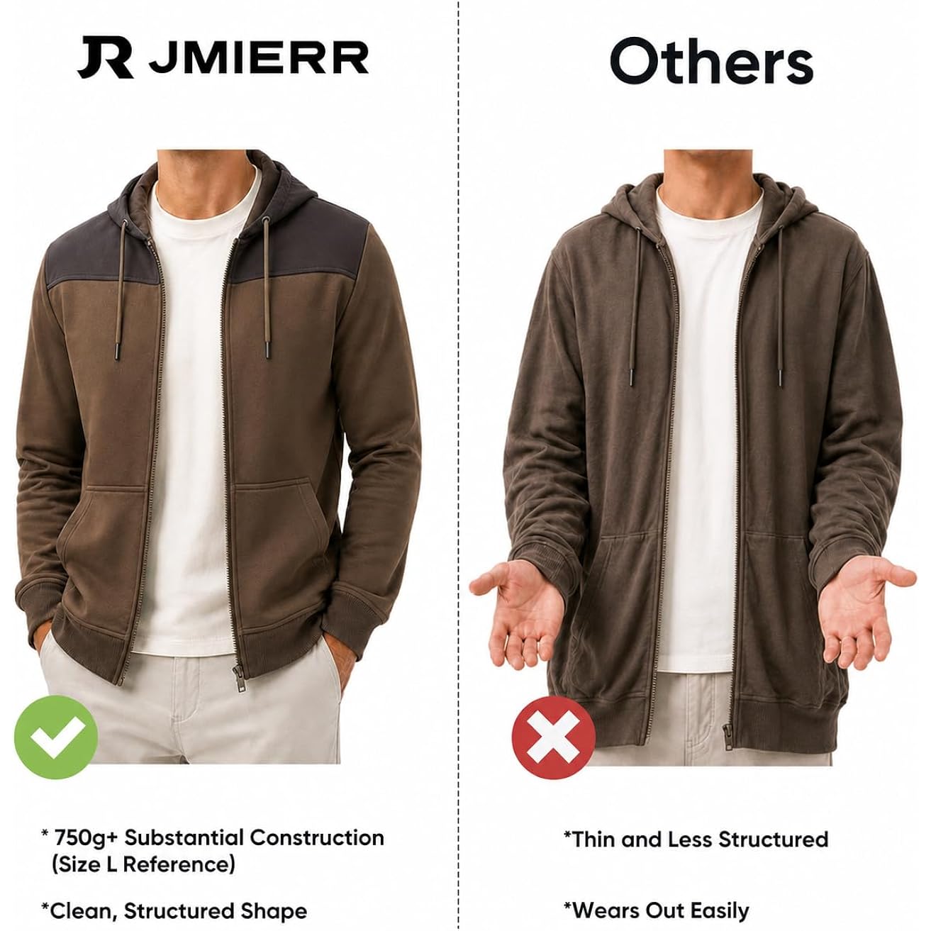 Jmierr Men Hoodie Zip Up Casual Drawstring Hooded Jacket With Pockets Workout Hiking Sweatshirt