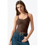 QINSEN Womens Cross Back Tank Top V Neck Double Lined Camisole Top Sleeveless Spaghetti Strap Going Out Tops