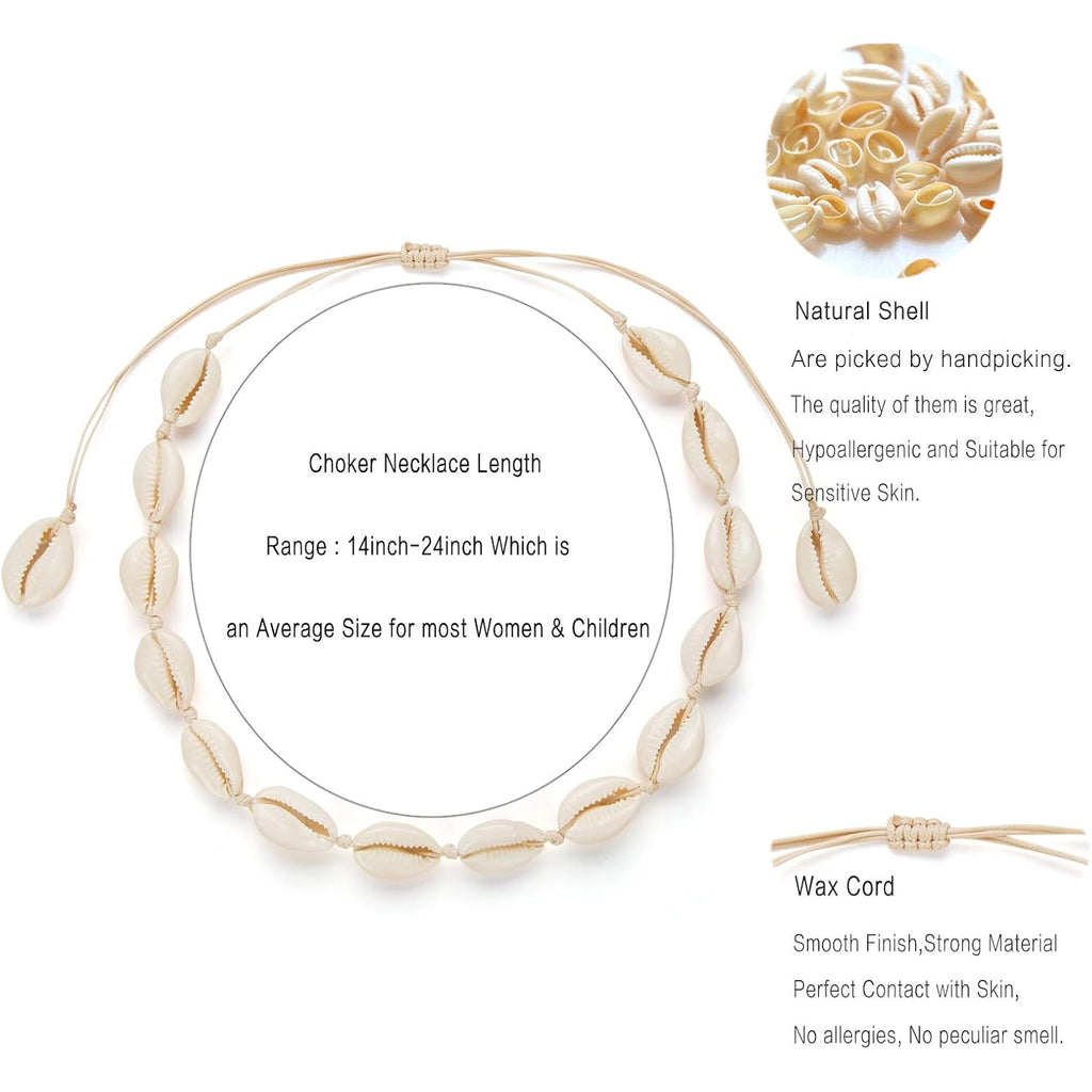 Nackiy Handmade Sea Shell Necklace for Women Summer Adjustable Natural Shell Collar Necklace
