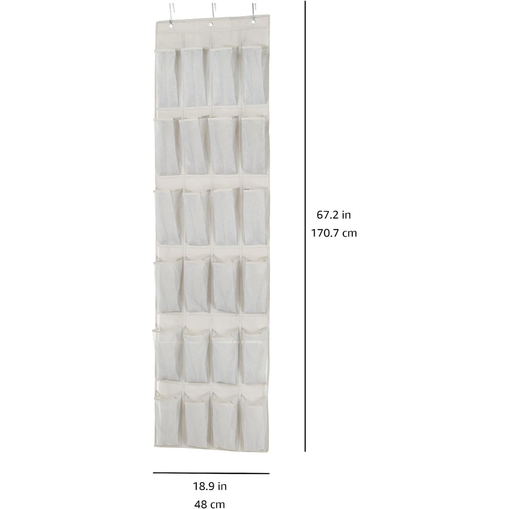 Amazon Basics 24 Medium Mesh Pocket Over-The-Door Hanging Shoe Organizer, Space Saving Shoe Storage, Light Grey | Over-The-Door