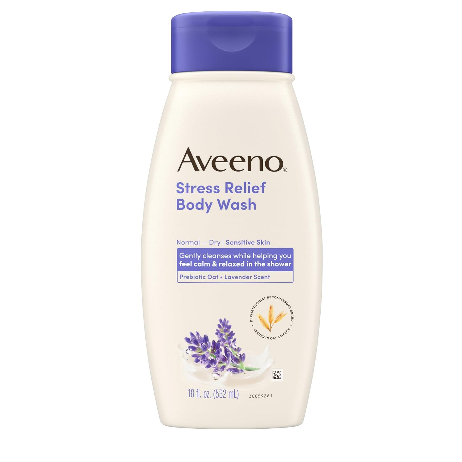 Aveeno Stress Relief Body Wash With Nourishing Oat & Lavender Scent For Sensitive Skin, Gently Cleanses & Helps You Feel Calm & Relaxed In The Shower, Soap-Free, 18 Fl. Oz