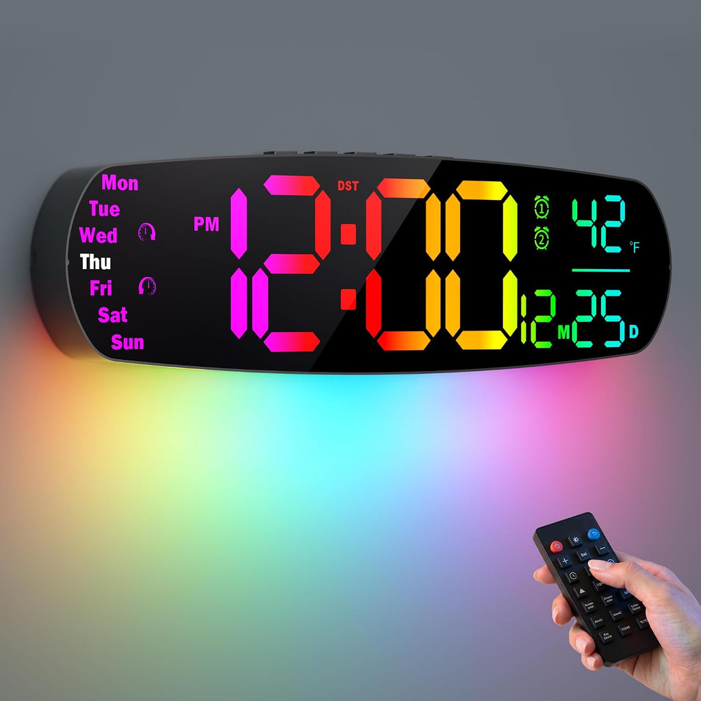 Large Digital Wall Clock,14.4 Inch Large Display Digital Clock With Auto Dimming, Temperature And Date, Remote Control, Night Light,Dst, Alarm For Classroom/Gym/Bedroom