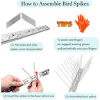 Pangch Bird Spikes,Stainless Steel Bird Spikes Metal Bird Spikes Fence Spikes Easy To Install - 5 Strips 4.1 Feet Coverage