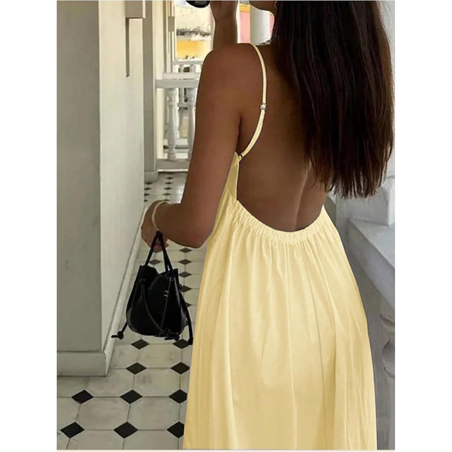 Soly Hux Women'S Summer Dress Backless V Neck Spaghetti Strap Loose Flowy Midi Cami Dresses